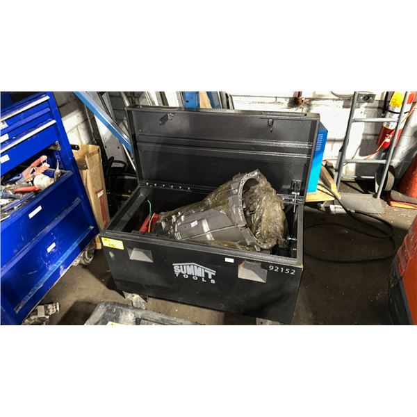 SUMMIT TOOLS INDUSTRIAL TOOL CHEST (36"W X 17"D X 22"H) WITH A TRANSMISSION AND VARIOUS HAND TOOLS