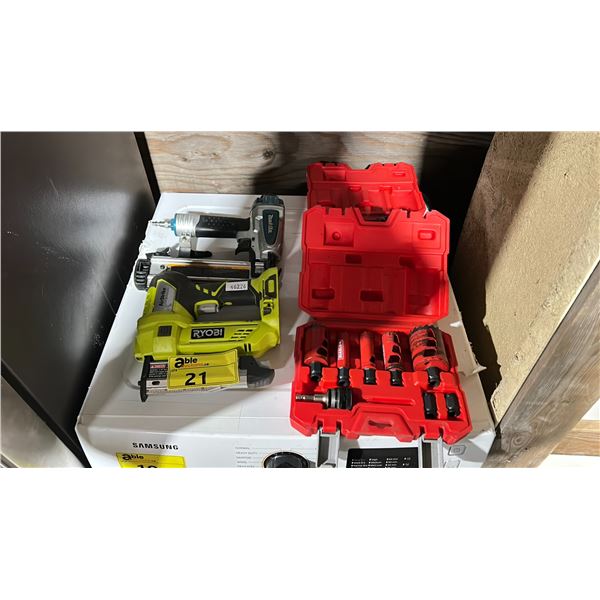 RYOBI 18V CORDLESS 23 GAUGE PIN NAILER WITH AIRSTRIKE TECHNOLOGY *NO BATTERY* AND MAKITA AF505N