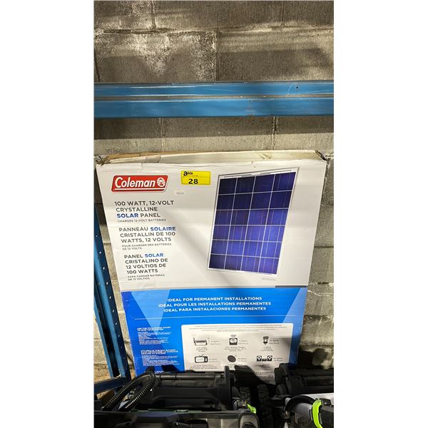 COLEMAN 100 WATT, 12 VOLT CRYSTALLINE SOLAR PANEL