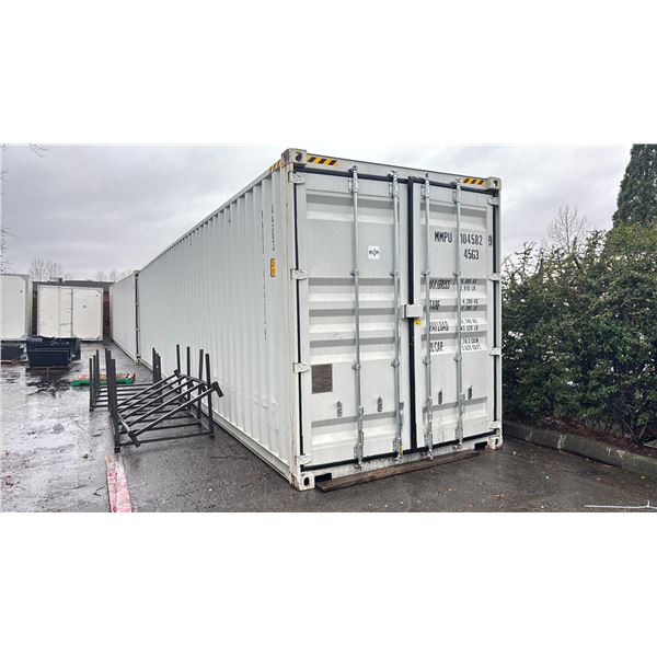 GREY 40' 52,910 MAX CAPACITY INDUSTRIAL TRANSPORT CONTAINER WITH 4 DUAL SWING SIDE DOORS,