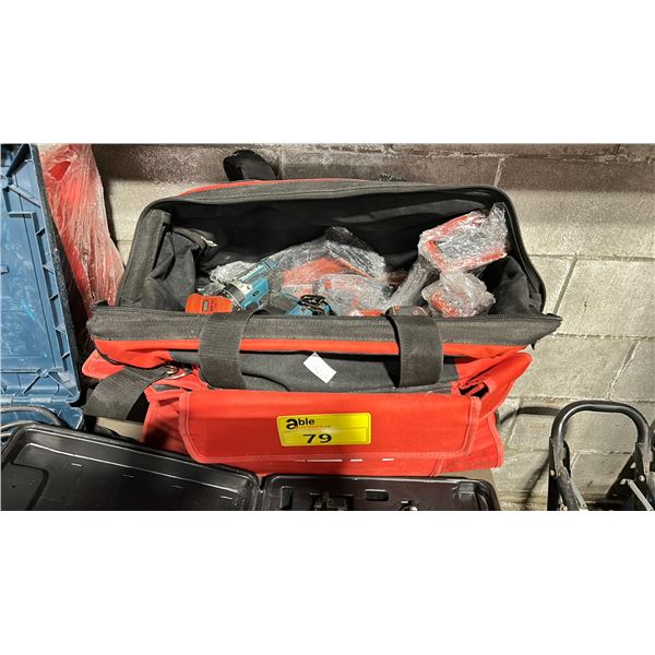 HILTI SOFT TOOL BAG WITH ASSORTED INDUSTRIAL HILTI CORDLESS TOOLS & BATTERIES