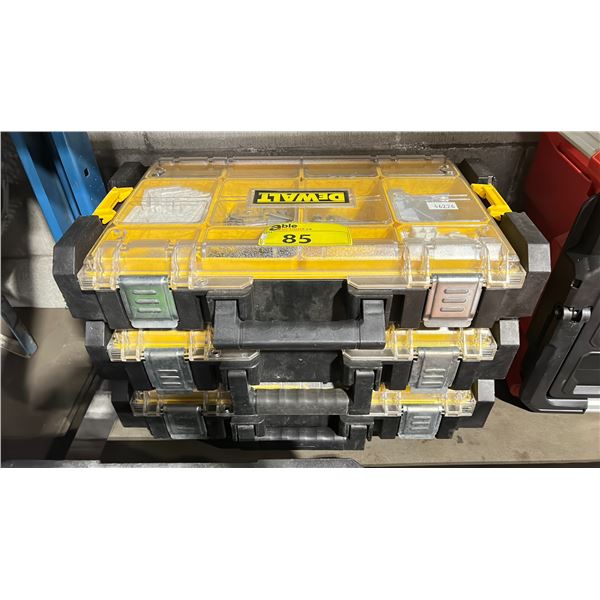 3 DEWALT COMMERCIAL HARDWARE SORTERS WITH ASSORTED PRODUCTION HARDWARE