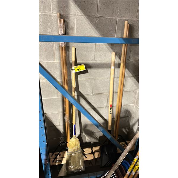 4 INDUSTRIAL PUSH BROOMS, GARANT SHOVEL, & OUTDOOR CORN BROOM