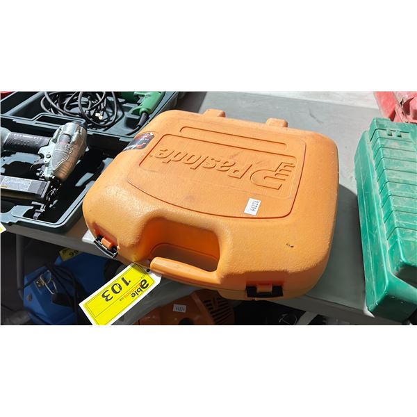 PASLODE IM200F18 18 GAUGE CORDLESS NAIL GUN WITH 2 BATTERIES, CHARGER & POWER ADAPTER IN HARD
