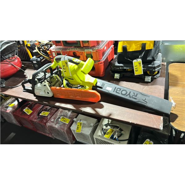 RYOBI RY42144 2 SPEED ELECTRIC LEAF BLOWER & STIHL MS180 GAS POWERED CHAIN SAW