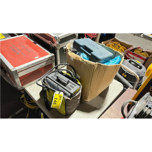 500AMP CARBON PILE LOAD TESTER, MASTERCRAFT POCKET DIGITAL MULTIMETER IN A HARD CASE & A BOX FULL