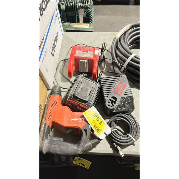HILTI TE-7 120-VOLT SDS-PLUS CORDED ROTARY HAMMER DRILL WITH 3 ASSORTED BATTERY CHARGERS