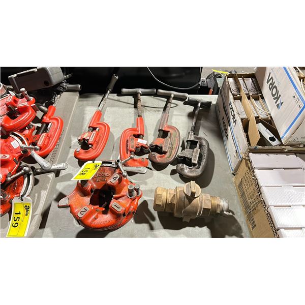 4 RIDGID THREE WHEEL HEAVY DUTY PIPE CUTTERS & 2 RIDGID 811A 1/8"  2" NPT DIE HEADS &