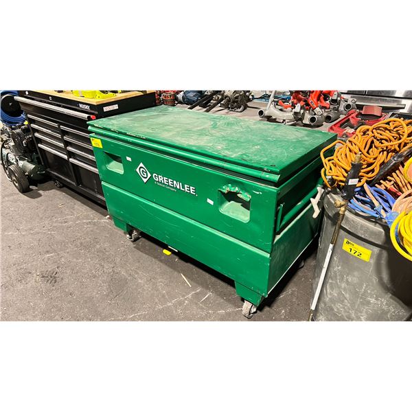 GREENLEE HD2448/06326 METAL 24"W X 48"L X 24"H STORAGE BOX WITH ASSORTED CONSTRUCTION SITE TOOLS,