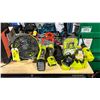 Image 1 : RYOBI CORDLESS TOOLS INCLUDING FRESH AIR FAN, 2 ANGLE GRINDERS *ONE WITH BATTERY*, 2 DRILLS *ONE