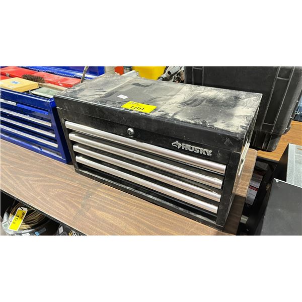 HUSKY BLACK 4 DRAWER TOP TOOL BOX WITH ASSORTED TOOL CONTENTS