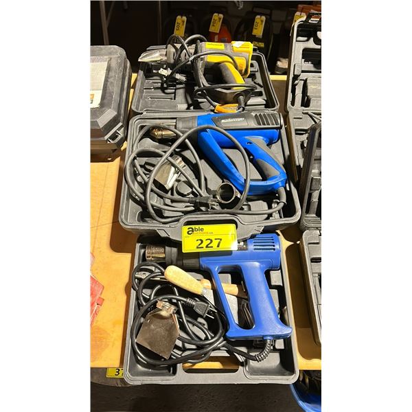 WAGNER, MASTERCRAFT & BRICO HEAT GUNS WITH SCRAPER ATTACHMENTS & HARD TRANSPORT CASES