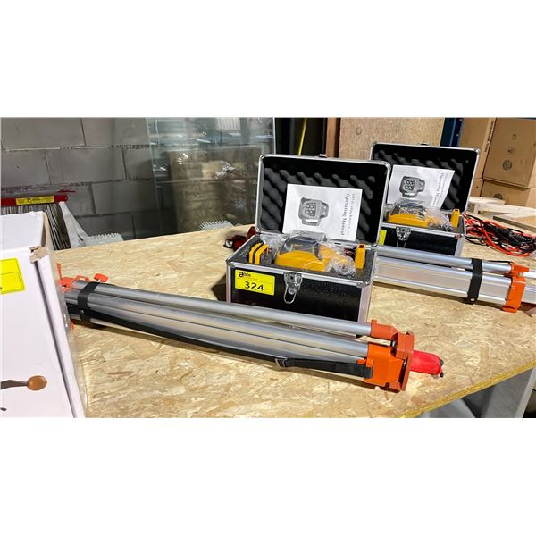 RED BEAM SELF LEVELING INDUSTRIAL ROTARY LASER IN HARD TRANSPORT CASE WITH MEASURE STICK IN BAG &