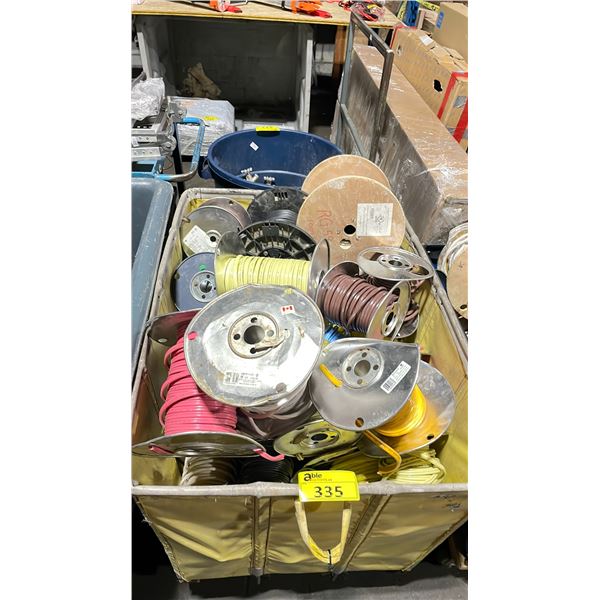 BIN OF ASSORTED REELS OF INDUSTRIAL ELECTRICAL CABLE *MOBILE BIN NOT INCLUDED*