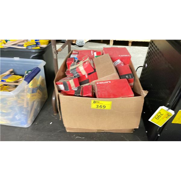 BOX OF ASSORTED INDUSTRIAL HILTI HARDWARE