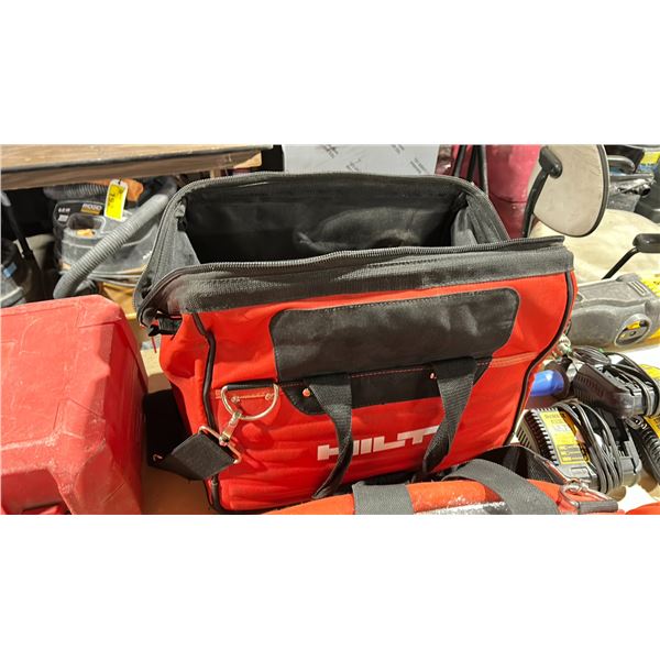 HILTI SOFT TOOL BAG OF ASSORTED POWER TOOLS, CORDLESS TOOLS & BATTERY CHARGER