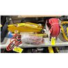 Image 1 : YELLOW 2 TON MOBILE JACK, ALBION CAULKING GUN, ROLL OF HUSKY 3/8" 50' AIR HOSE & PAIR OF JUMPER