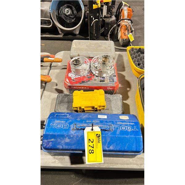 TRUWERX HOLE SAW KIT, ASSORTED MILWAUKEE HOLE SAWS, ENIUS IMPACT SOCKET SET, & ASSORTED CASES OF