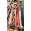 Image 2 : ASSORTED LARGE HAND TOOLS, 3 LARGE MONKEY WRENCHES & 5 HEAVY DUTY PIPE WRENCHES