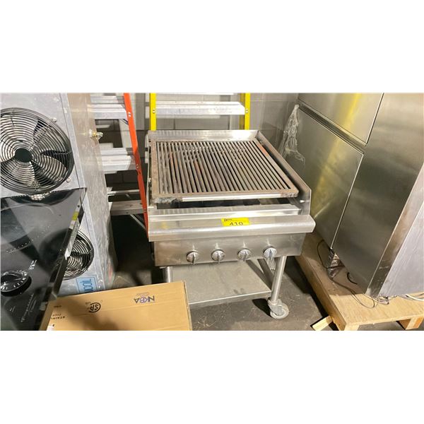 STAINLESS STEEL 24" COMMERCIAL GAS CHAR BROILER ON MOBILE EQUIPMENT STAND