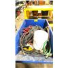 Image 2 : BLUE 28"W X 48"D X 38"H INDUSTRIAL MOBILE FORKLIFT DUMP BIN WITH ASSORTED COMMERCIAL EXTENSION CORDS