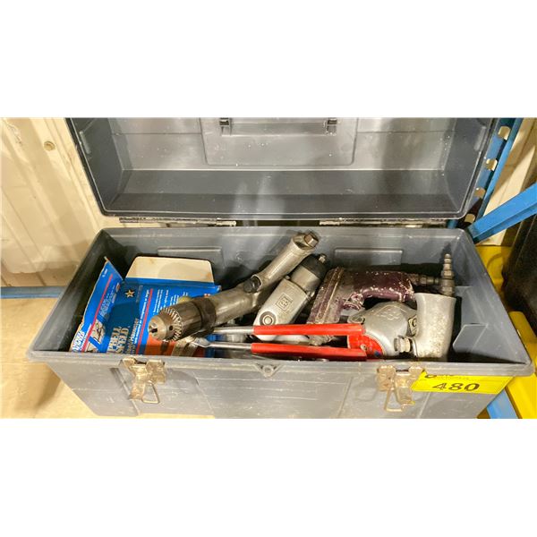 GREY PLASTIC TOOL BOX OF ASSORTED INDUSTRIAL AIR TOOLS *TOOL BOX INCLUDED*