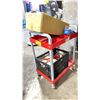Image 2 : RED METAL 2 TIER MOBILE TOOL CART WITH BOX OF PAMFAST SUB FLOOR SCREWS, ULINE METAL POWDER SOAP