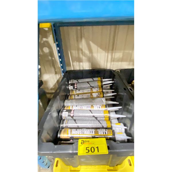 BLACK PLASTIC BIN OF ASSORTED HEAVY DUTY TILE BOND *BIN INCLUDED*
