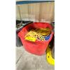 Image 2 : RED PLASTIC BIN OF ASSORTED HEAVY DUTY EXTENSION CORDS *BIN INCLUDED*