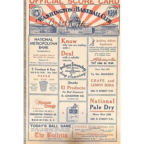 Babe Ruth Autographed Vintage ScoreCard