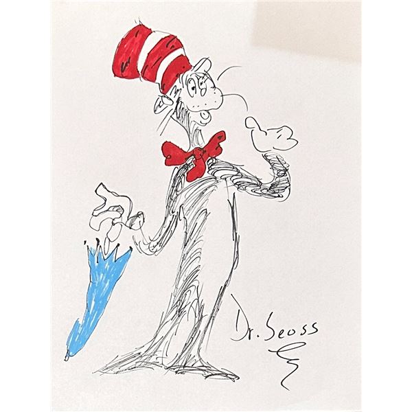 Dr.Seuss Autographed CAT IN THE HAT Sketch