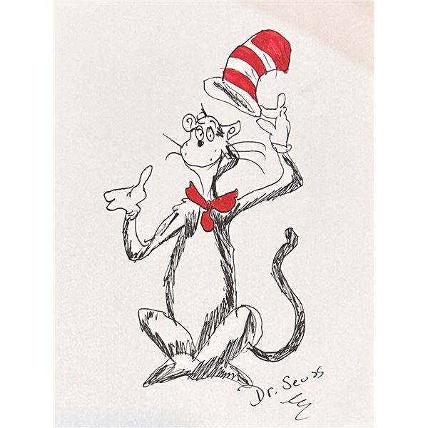 Dr.Seuss Autographed CAT IN THE HAT Sketch