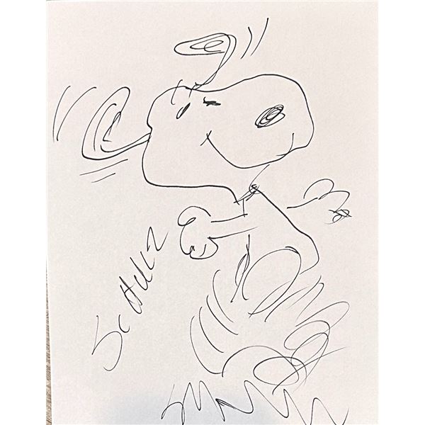 Snoopy Autographed Handdrawn Charles Schulz Sketch