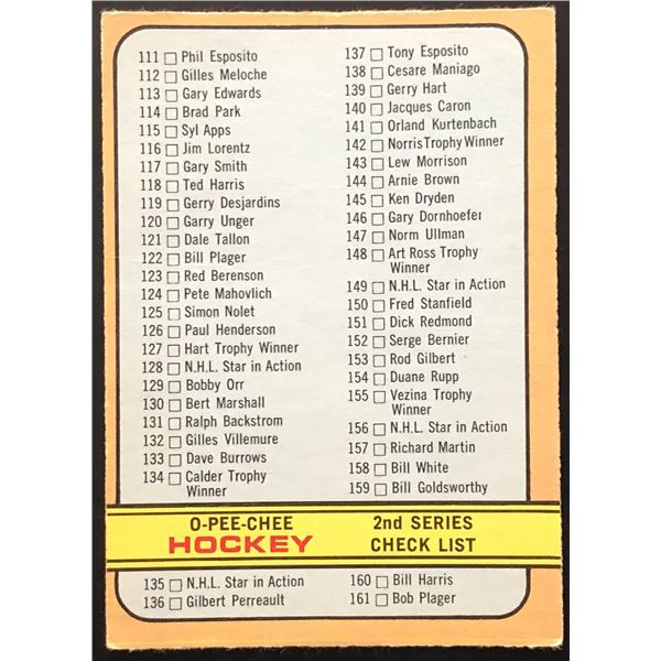 1972-73 O-PEE-CHEE 2nd SERIES CHECKLIST (ERROR CARD)