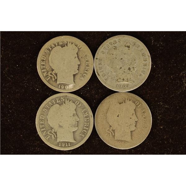 190?, 1907-O BETTER, 1911 & 1918? SILVER BARBER