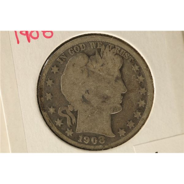 1908 SILVER BARBER HALF DOLLAR