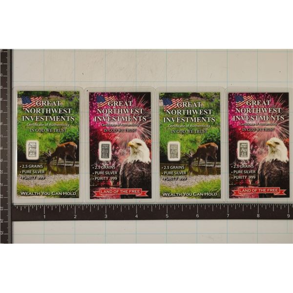 4-2.5 GRAIN (NOT GRAM) SILVER INGOTS IN LAMINTED