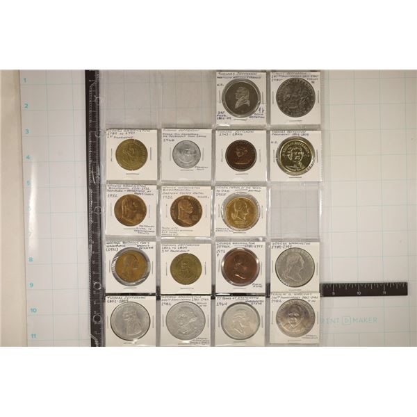 17-PRESIDENTIAL TOKENS: 17 METAL, 1 PLASTIC.