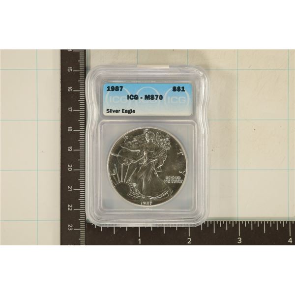 1987 AMERICAN SILVER EAGLE ICG MS70 1 OZ. SILVER