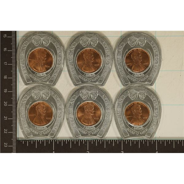 6-ENCASED 1995 BRILLIANT UNC LINCOLN CENTS KEEP