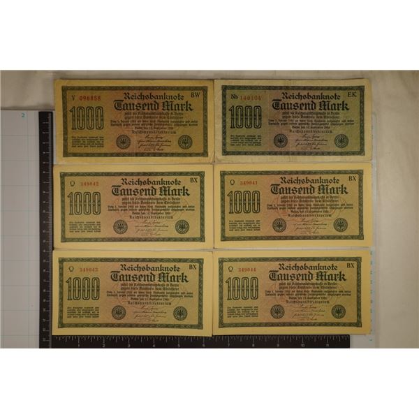 6-1922 GERMAN 1000 MARK BILLS 4 WITH CONSECUTIVE