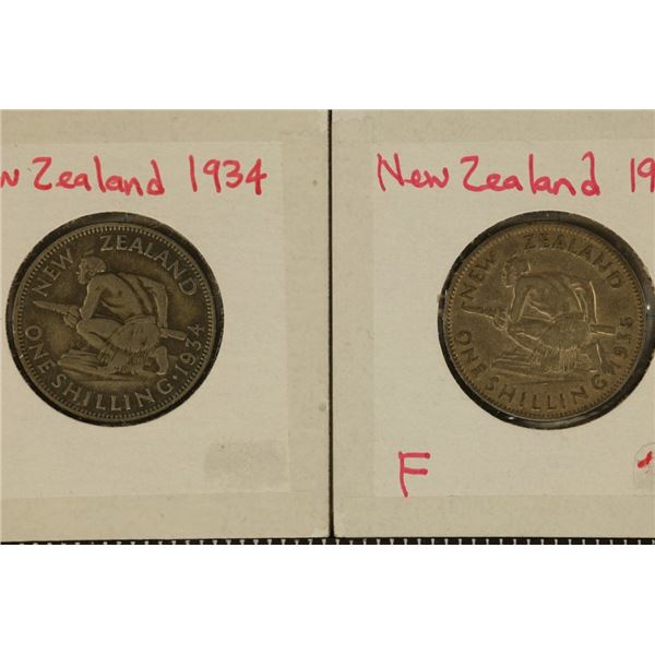 1934 & 1935 NEW ZEALAND SILVER 1 SHILLING .1816