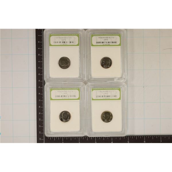 4 SLABBED ROOSEVELT DIMES: 1967-P MS70, 1972-P