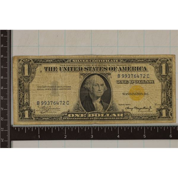 1935-A US $1 SOUTH AFRICA SILVER CERT, YELLOW SEAL
