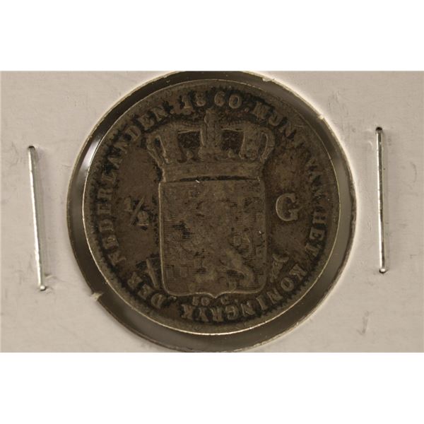 1860 NETHERLANDS SILVER 1/2 GULDEN .1519 OZ. ASW