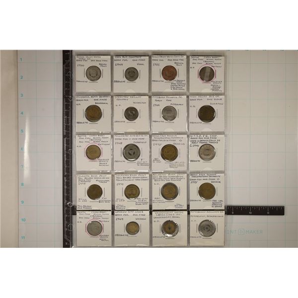 20 ASSORTED METAL TRANSPORTATION TOKENS: 1946-1975
