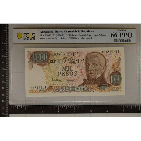 CIRCA LATE 1970'S ARGENTINA 1000 PESO BILL. PCGS