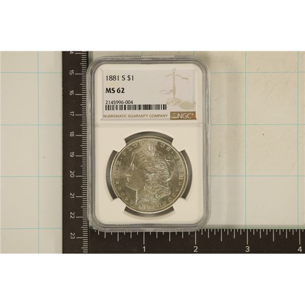 1881-S MORGAN SILVER DOLLAR NGC MS62