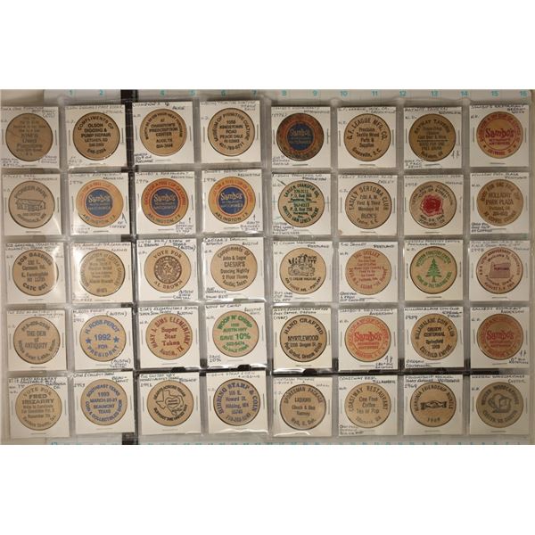 40 ASSORTED WOODEN NICKELS: SAMBOS, CITY OF