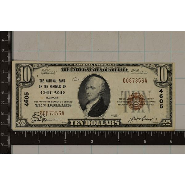 1929 US TYPE I $10 NATIONAL CURRENCY, BROWN SEAL